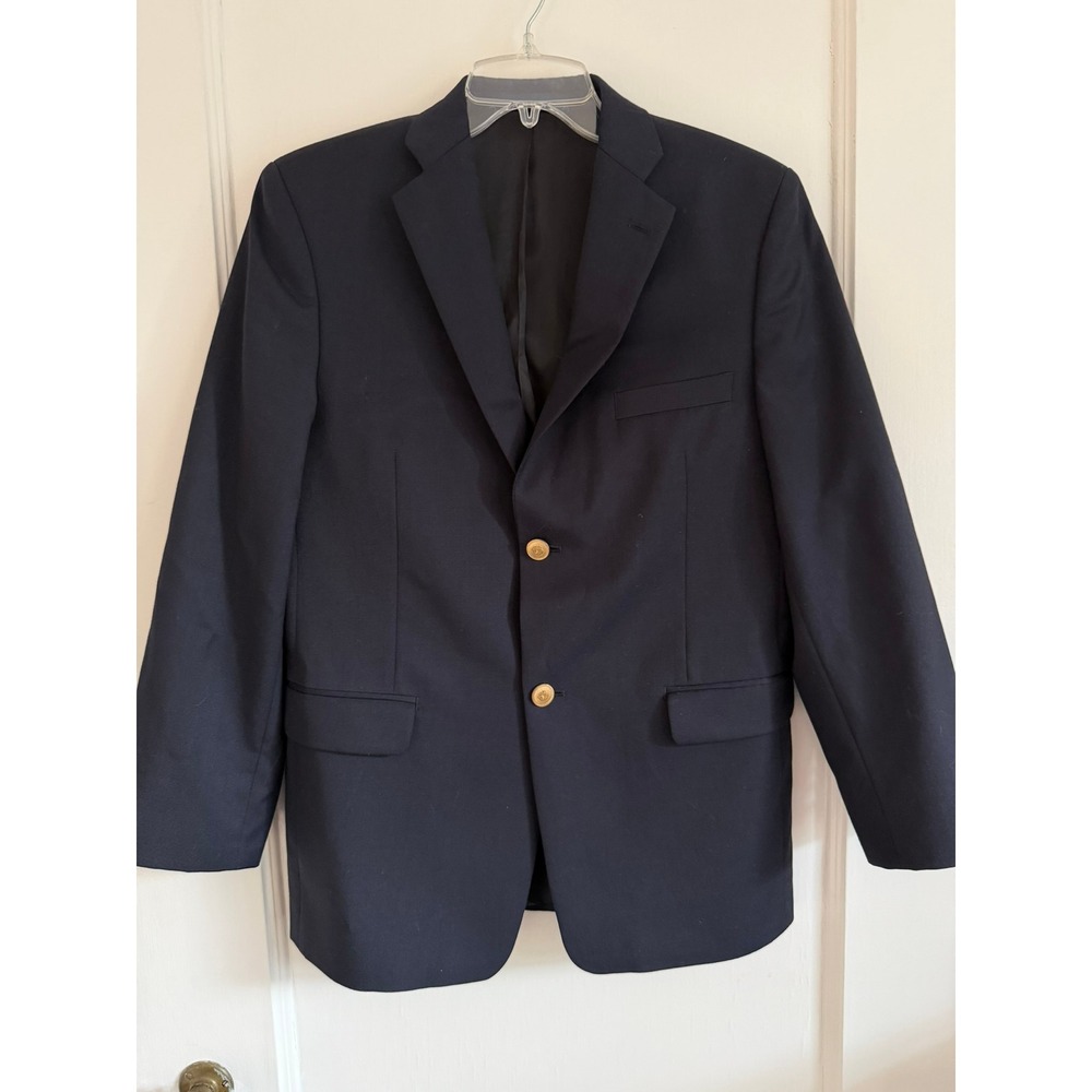 Lord & Taylor Blazer Boys 18R Navy Blue Suit Jacket Wool Blend Gold Buttons